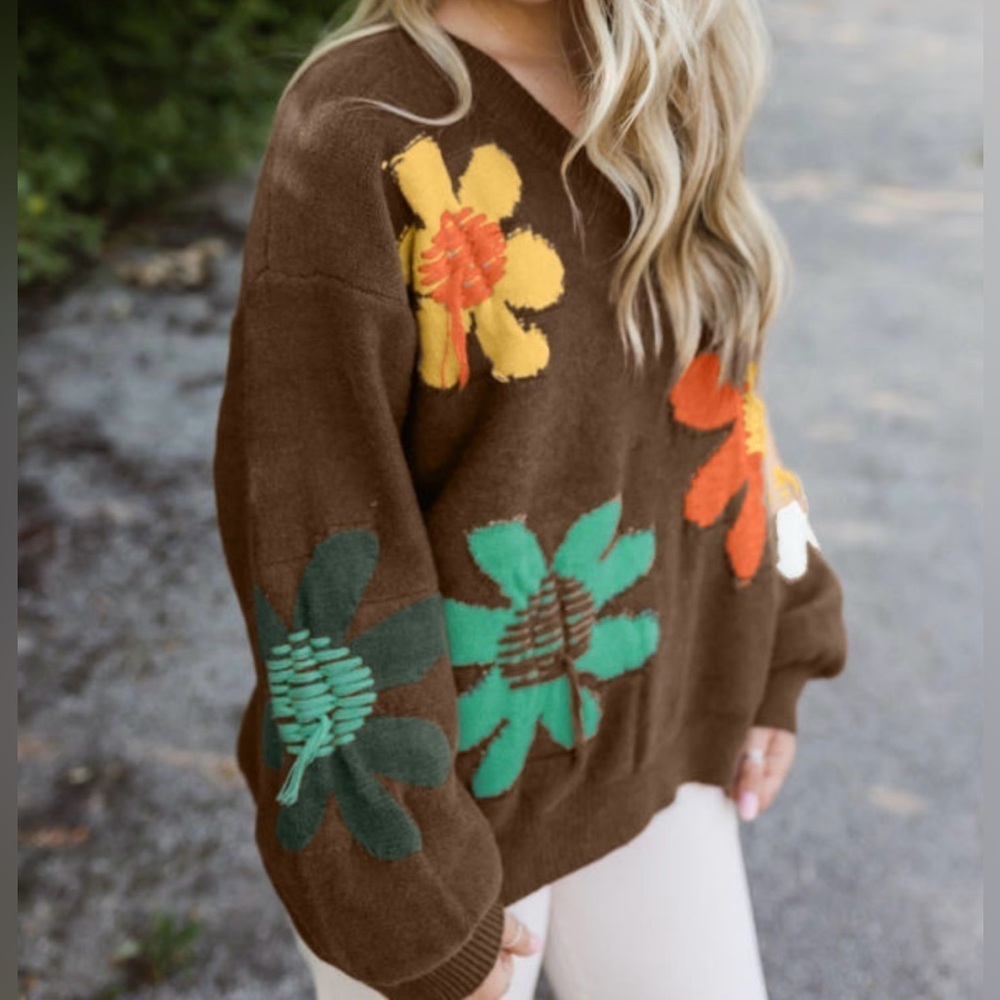 LAST ONE Floral Brown Sweater